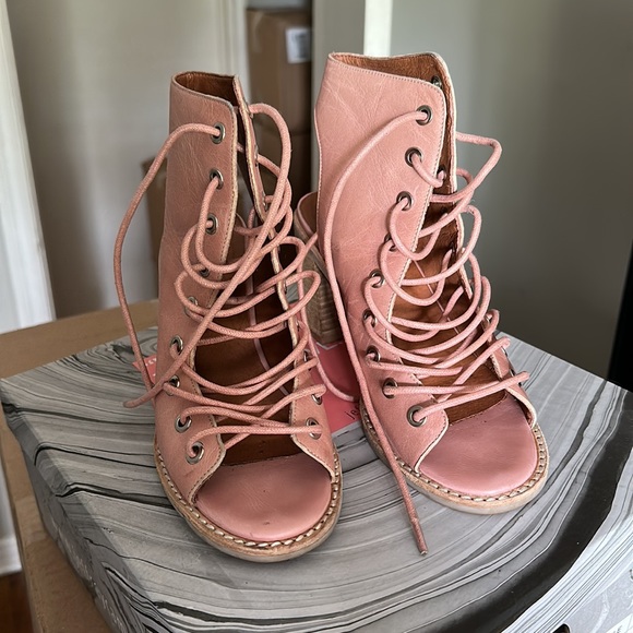 Pink Lace Up Heels - Picture 2 of 4